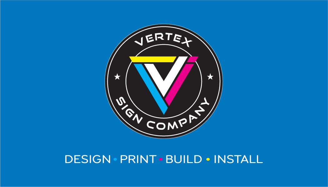 Vertex Sign Company branded business card with logo and services