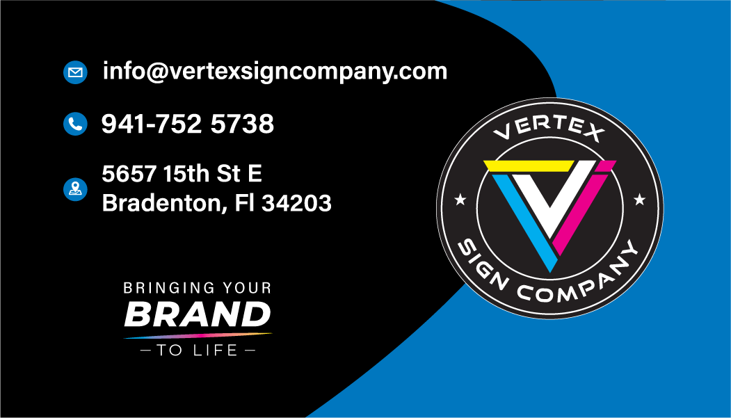 Vertex Sign Company contact business card with email, phone number and address
